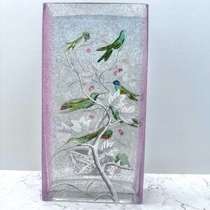 Fringe Studio Large 11.5" Rectangular Glass Vase Birds Tree Flora Nest *Peeling*
